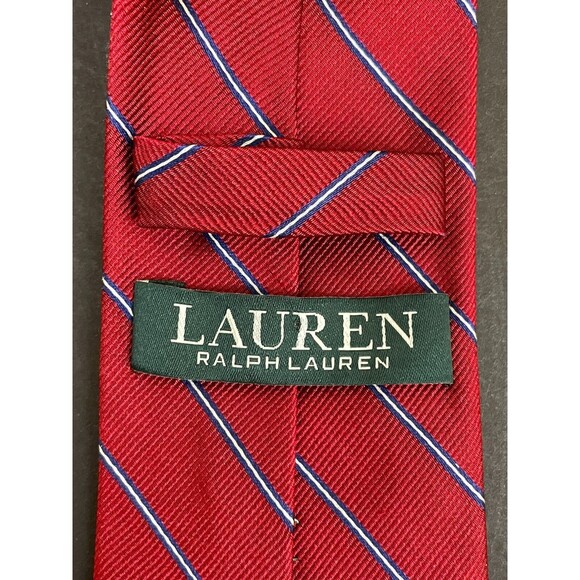Lauren Ralph Lauren Men's Repp Neck Tie 100% Silk Stripe Red Blue 59.5' x 3" - Picture 3 of 8